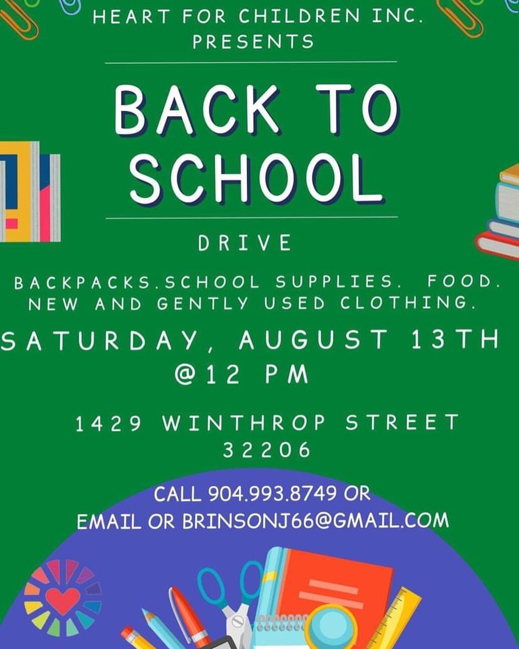 Join us for our Back to School Drive. 📚✂️✏️🖇#backpackgiveaway #duvalschools #jacksonvilleflorida