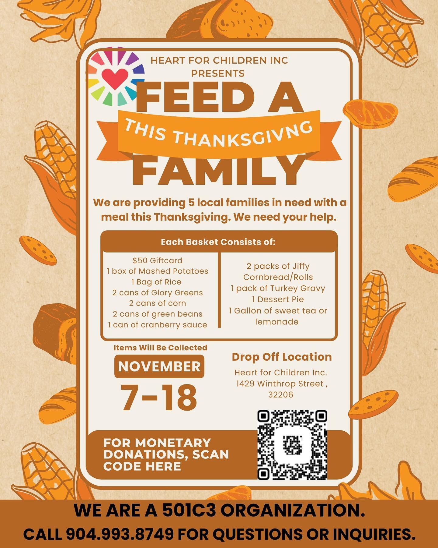 Hi everyone! Happy Sunday! We want to feed 5 families in need this Thanksgiving! Here is a list of items each basket will contain. 

The goal is $250 in gift cards for families to be able to purchase meats. I am leaving a link below to donate. Every 