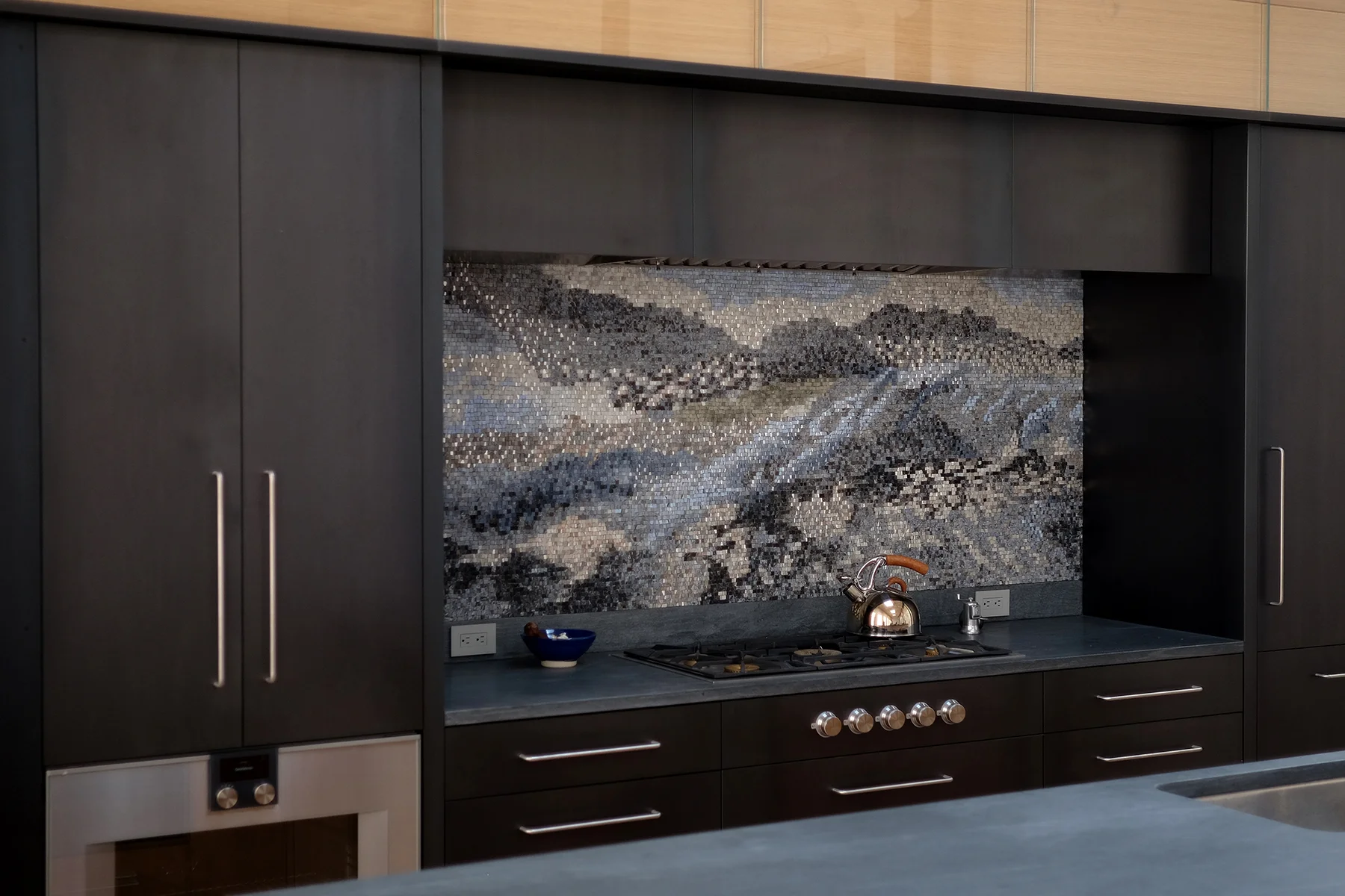  All the cabinetry and appliances are faced with clear lacquered steel to match. 