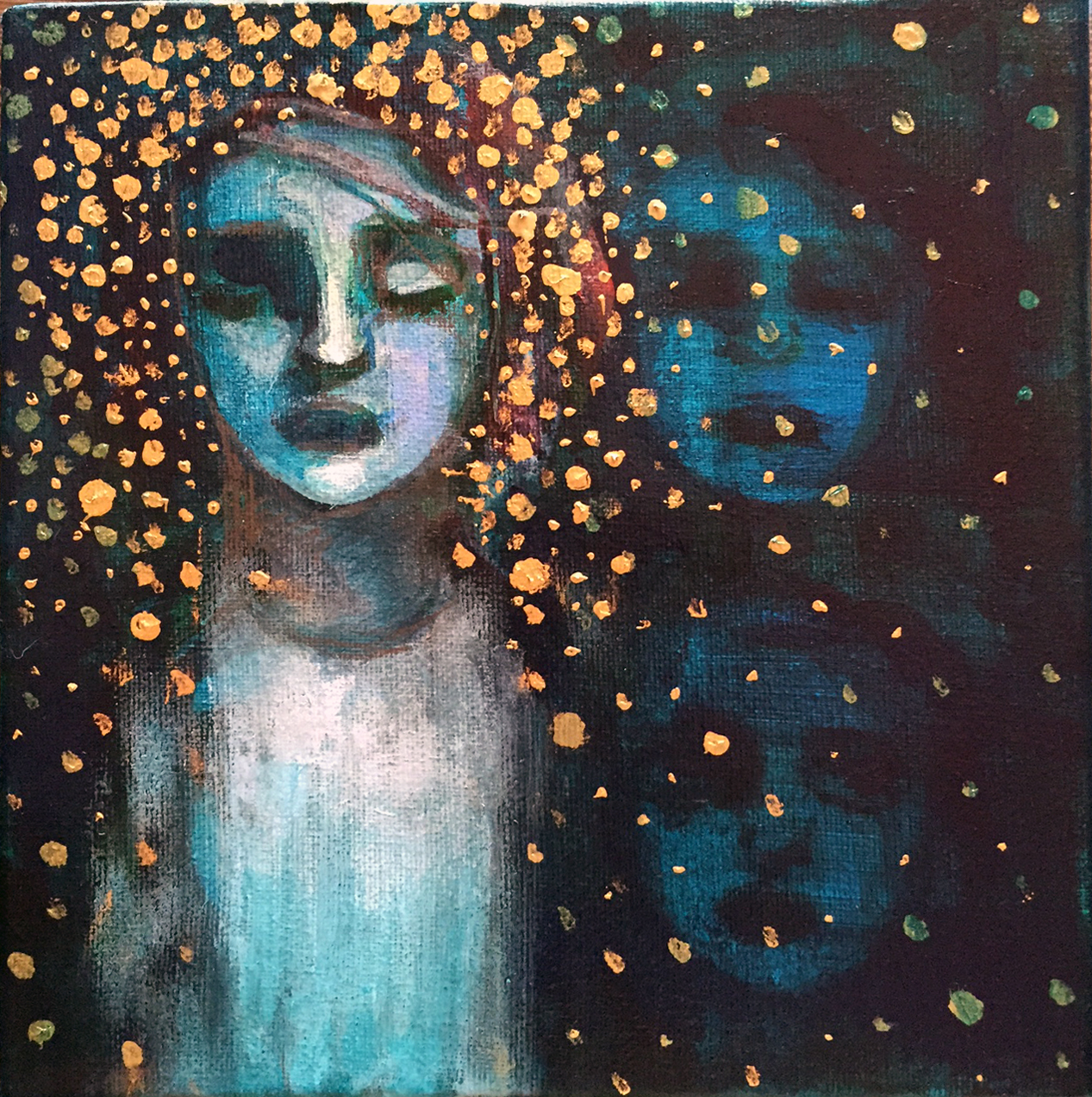 "Saint After" 8" x 8" Oil, Acrylic, Graphite on Canvas Available to bid now for 7 days on eBay. Starting bid only .99 with no reserve.