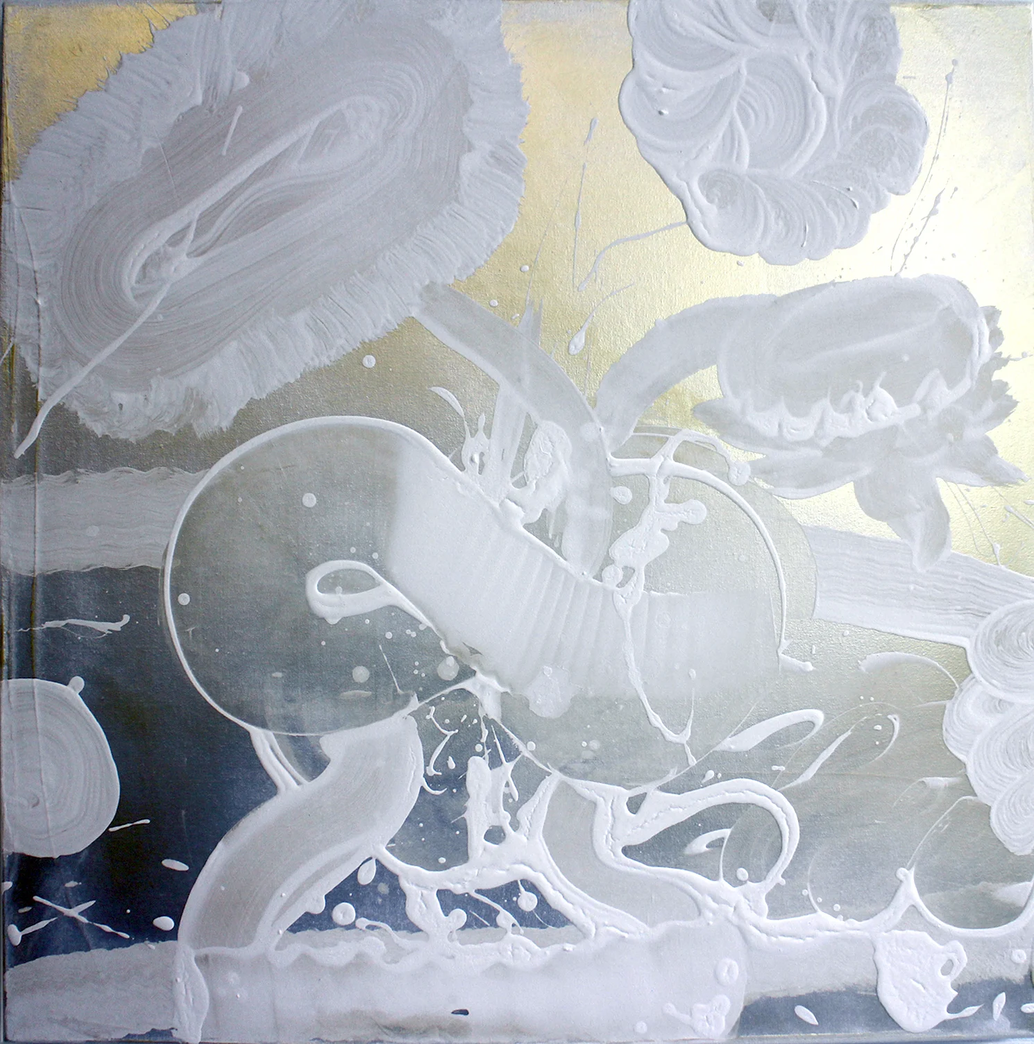 Mica Painting (pansy), 2015, 36” x 36", acrylic, interference mica pigment, resin, on canvas.