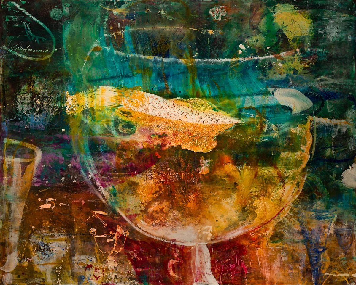 Night Painting (Flamer), 2012, 52 x 60 inches, oil, beeswax, alkyd, on canvas.