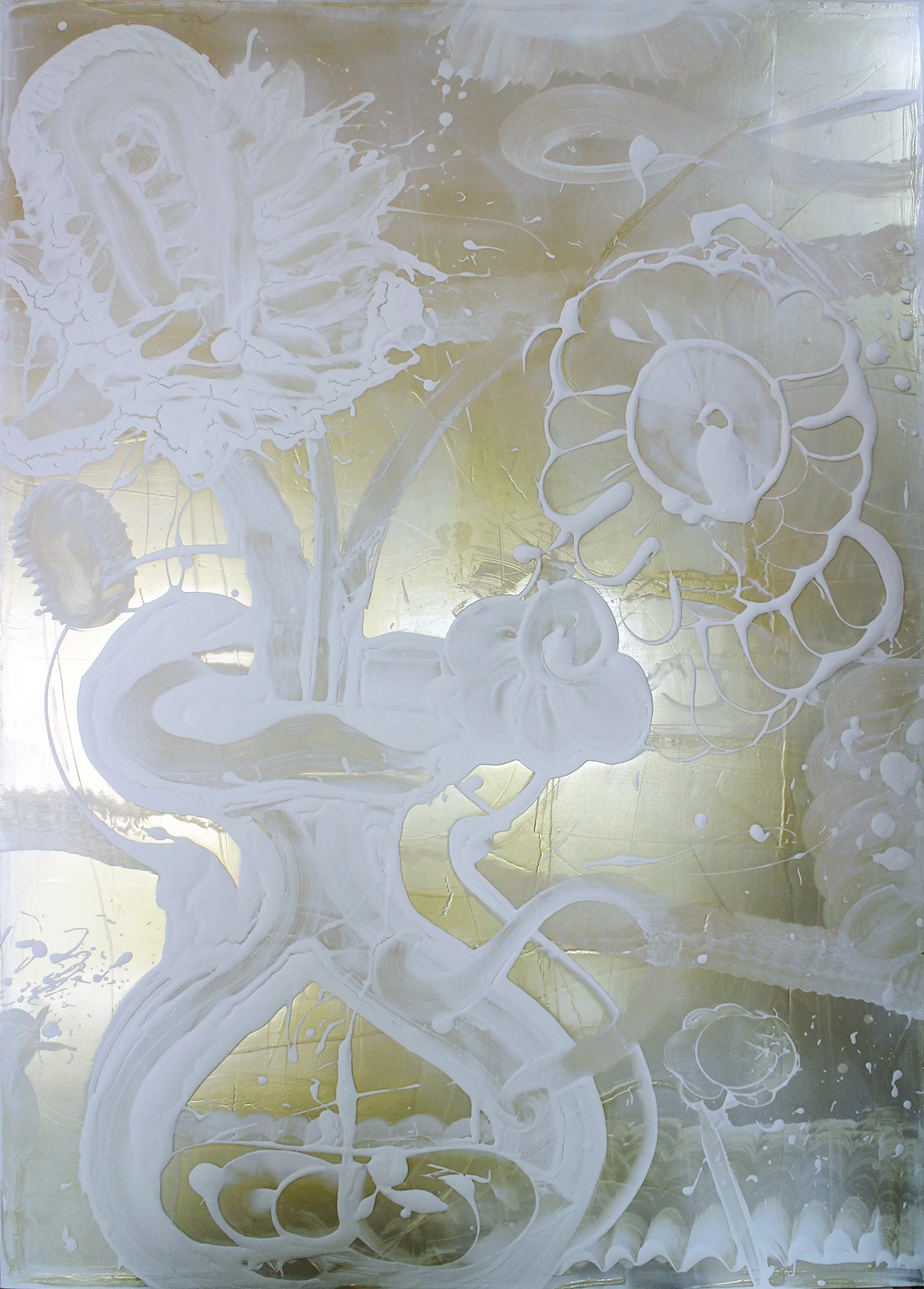 Mica Painting (juggy) , 2017, 84” x 60”, acrylic, interference mica pigment, resin, on canvas.