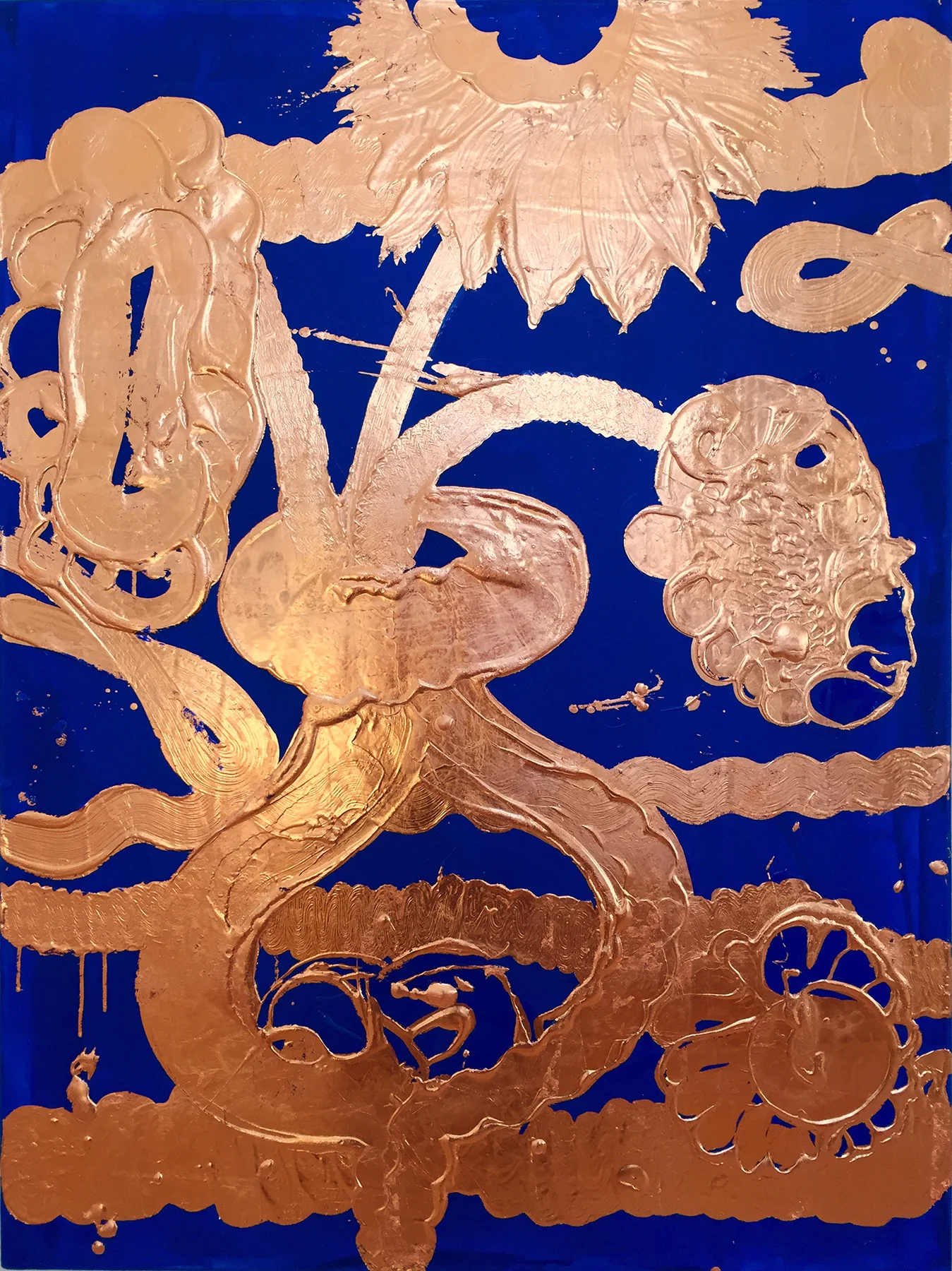 Gilded Painting (Luminous Cobalt no.2) , 2018, 48 x 36 inches, acrylic resin, pigment, copper leaf on canvas.