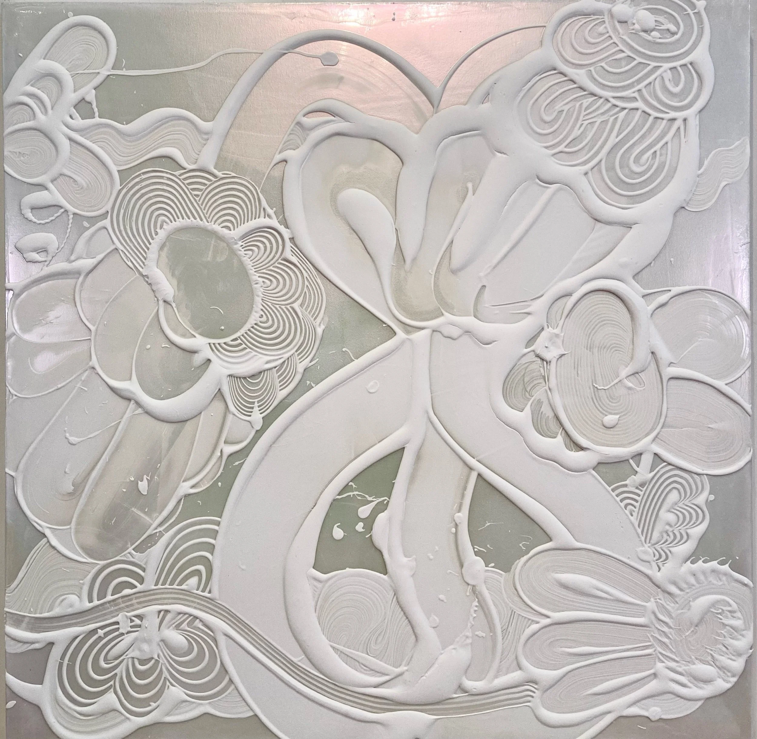 Iridescent Mica Painting (Candytuft), 2023, 48 x 48 inches, Interference mica pigment, acrylic mediums on canvas.