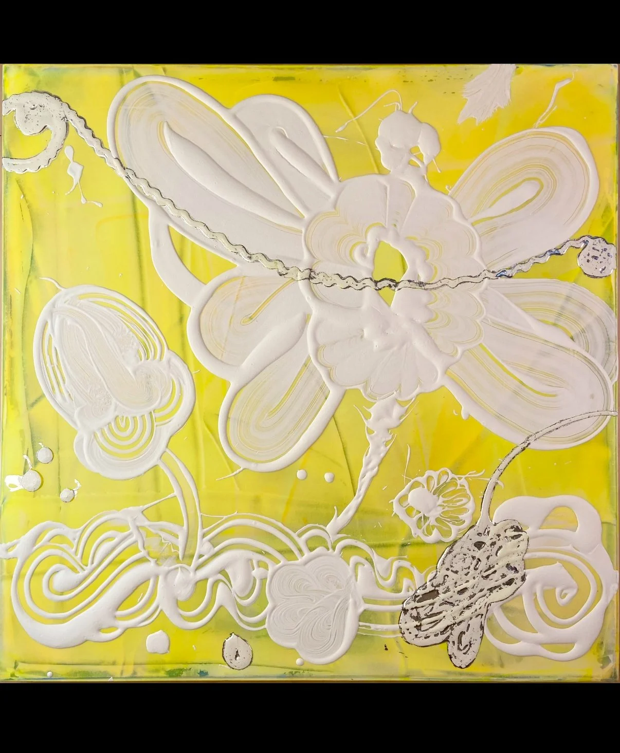 Luminous Yellow (Lemon Cream), 2024, acrylic, aluminum leaf on canvas, 30 x 30”