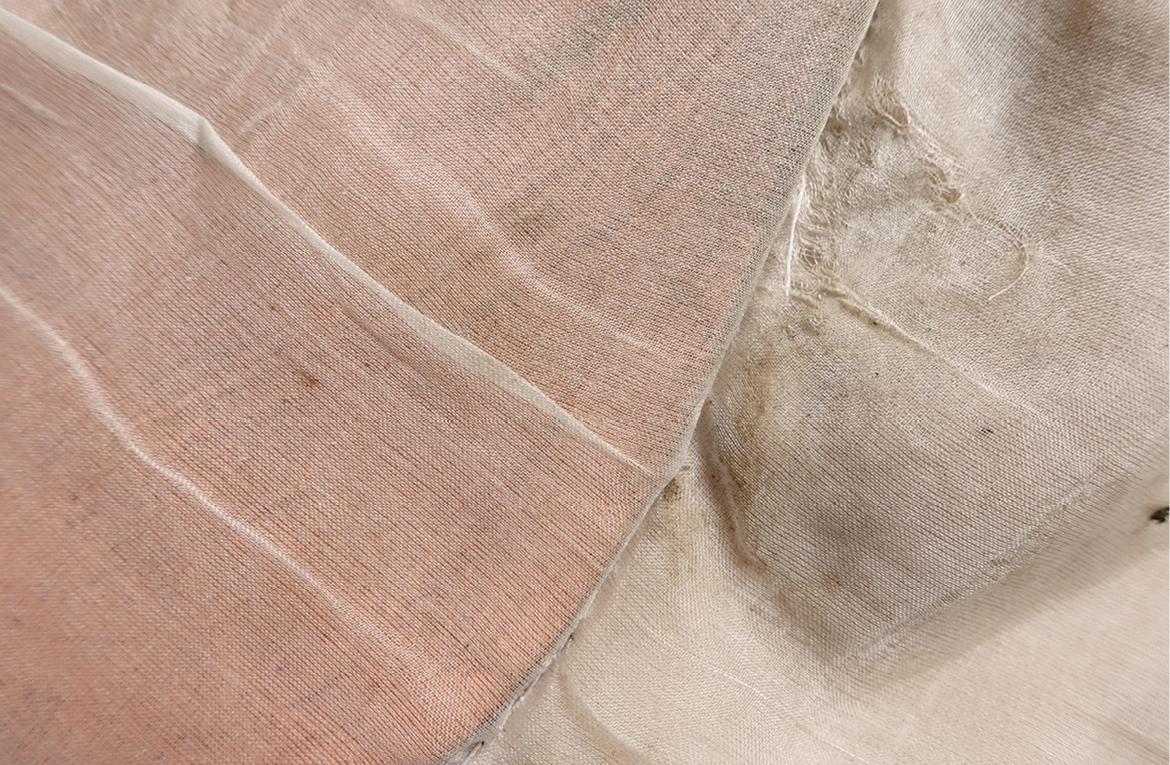  Ellen Sampson (2015).&nbsp; Cloth  (Photograph. Silk, gauze, copper leaf, leather shoes). Copyright 2016 Ellen Sampson. 