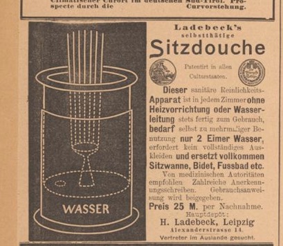  “Sitzdouche” advertisement in  Der Bazar  1898. Image courtesy of Universitaets- und Landesbibliothek Duesseldorf. 