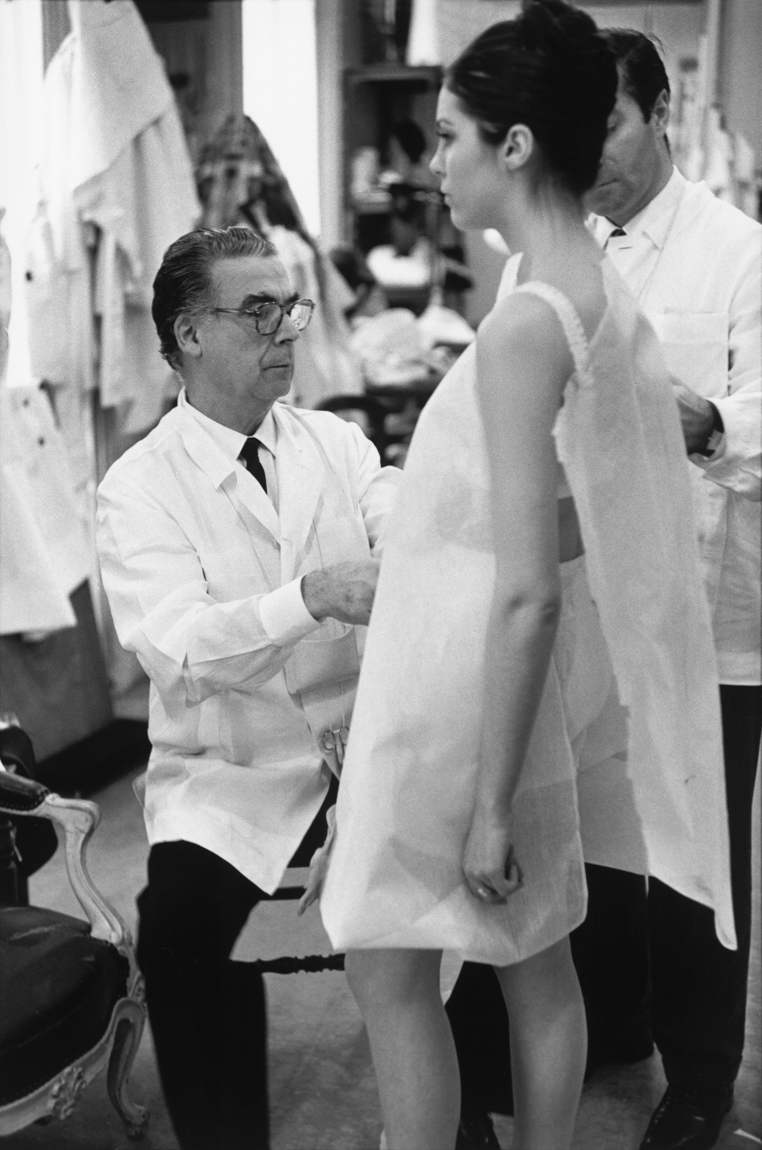  Cristóbal Balenciaga at work, Paris, 1968. Photograph Henri Cartier-Bresson © Henri Cartier-Bresson, Magnum Photos. Courtesy Victoria &amp; Albert Museum, London. 