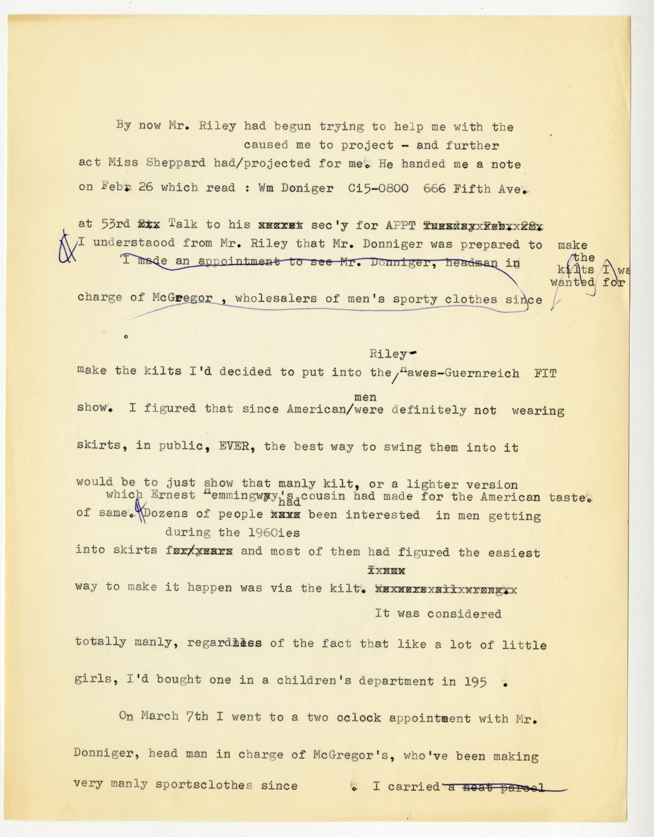  Hawes, Elizabeth. Unpublished manuscript draft entitled "Me &amp; Skirts &amp; Men. Undated.&nbsp;Elizabeth Hawes Papers,&nbsp;box 3, folder 8.&nbsp;FIT Special Collections and College Archive, Fashion Institute of Technology, New York, NY. &nbsp;Im