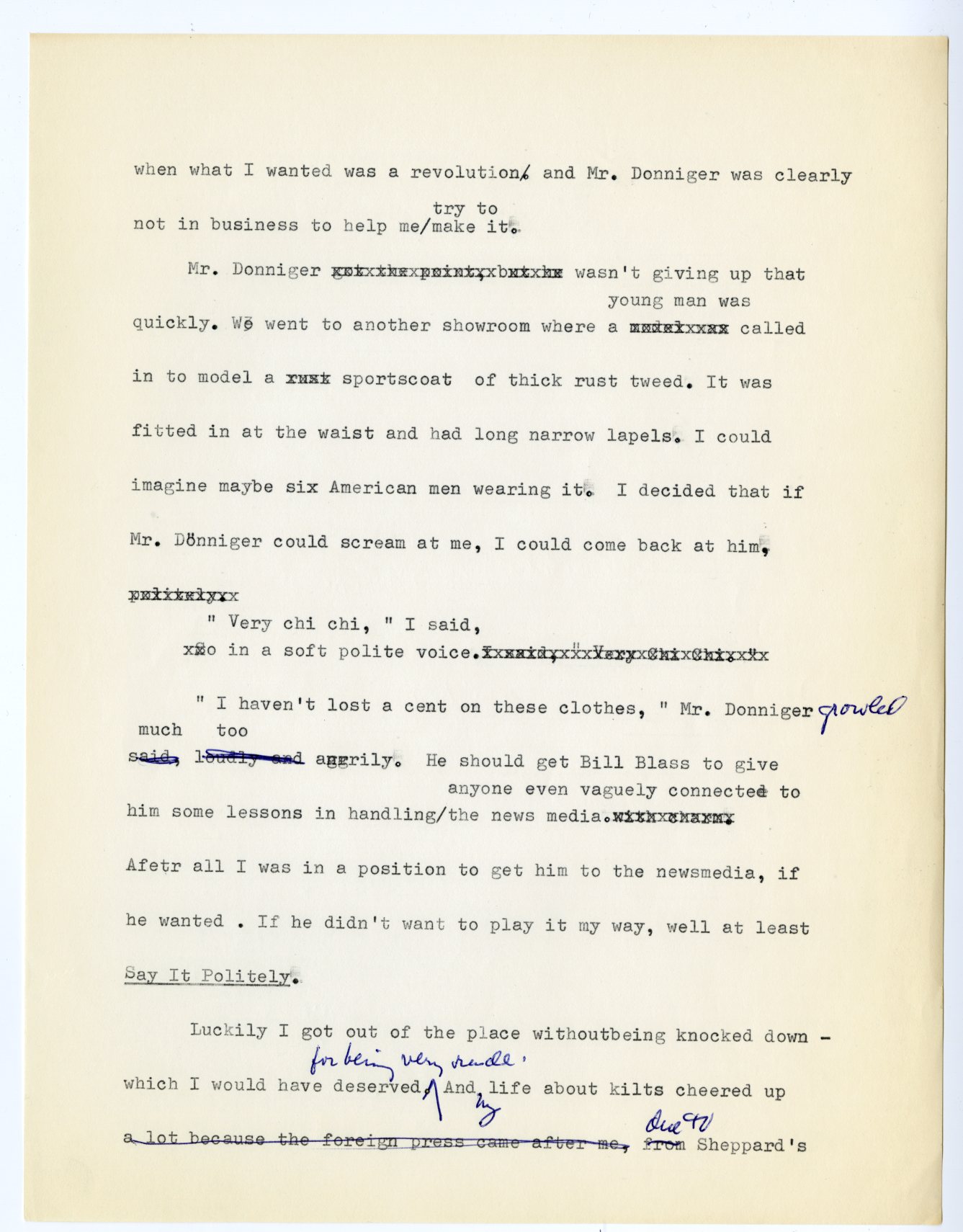  Hawes, Elizabeth. Unpublished manuscript draft entitled "Me &amp; Skirts &amp; Men. Undated.&nbsp;Elizabeth Hawes Papers,&nbsp;box 3, folder 8.&nbsp;FIT Special Collections and College Archive, Fashion Institute of Technology, New York, NY. &nbsp;Im