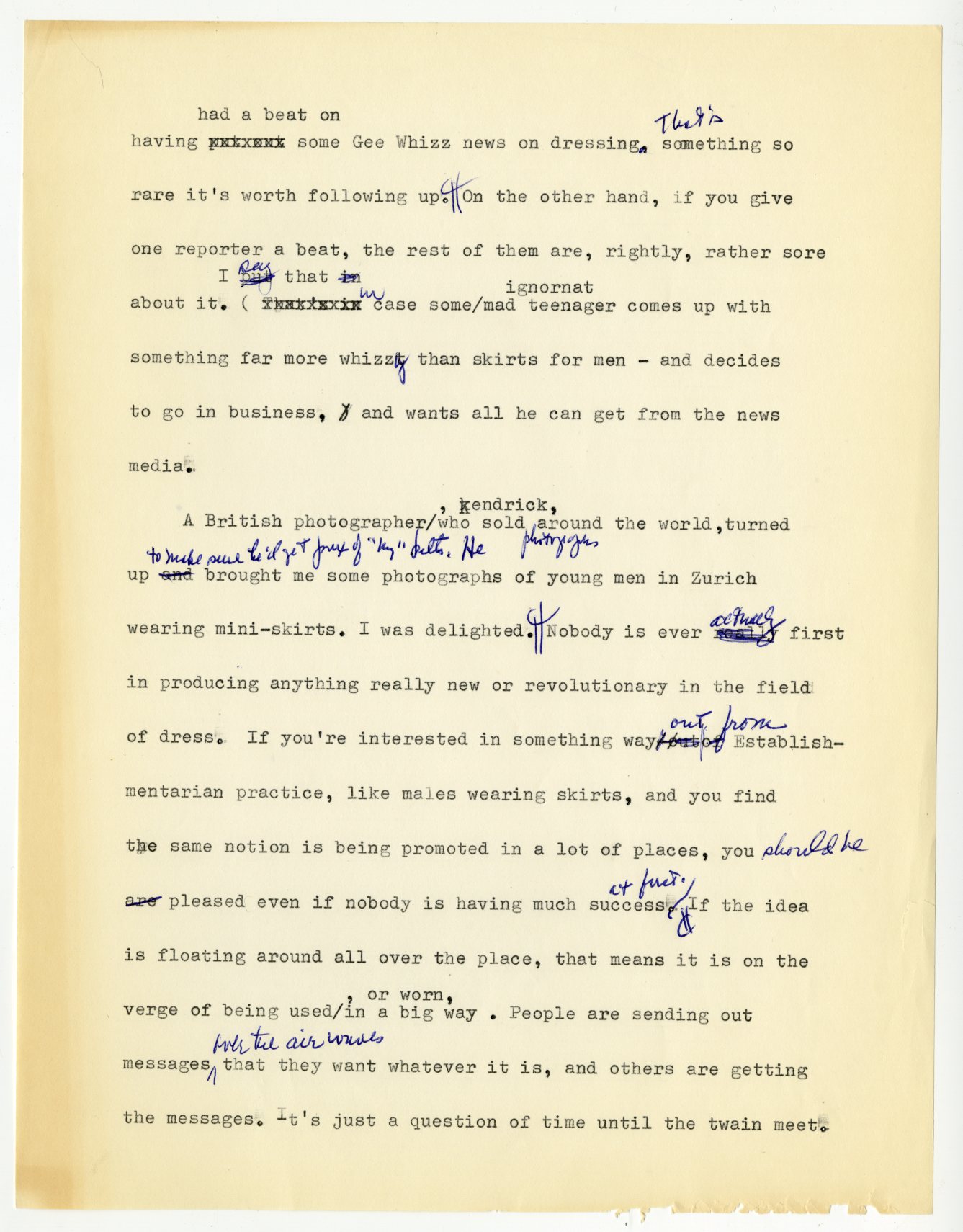  Hawes, Elizabeth. Unpublished manuscript draft entitled "Me &amp; Skirts &amp; Men. Undated.&nbsp;Elizabeth Hawes Papers,&nbsp;box 3, folder 8.&nbsp;FIT Special Collections and College Archive, Fashion Institute of Technology, New York, NY. &nbsp;Im
