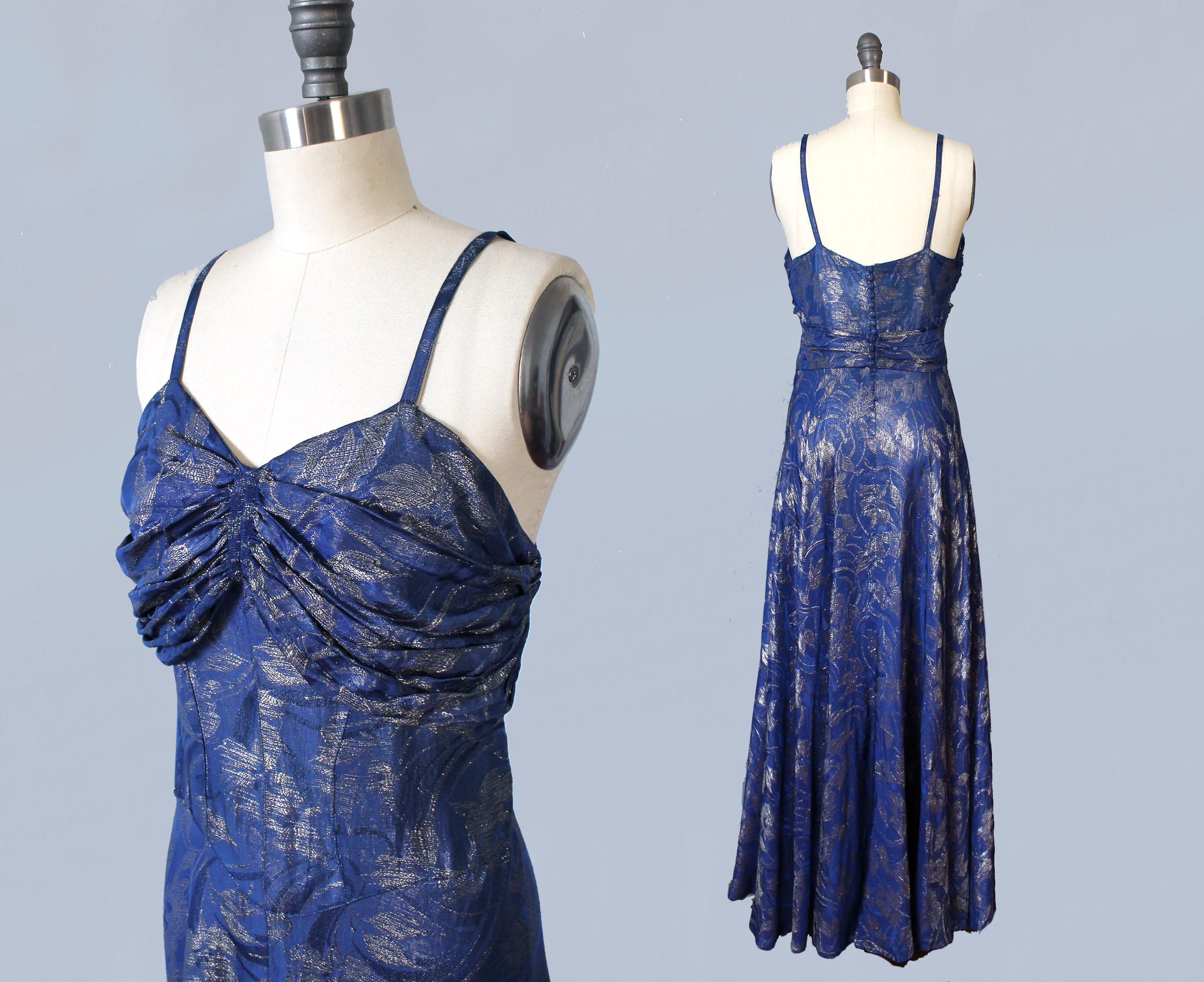 Blue lamé 1930s gown. Courtesy  Guermantes Vintage . 