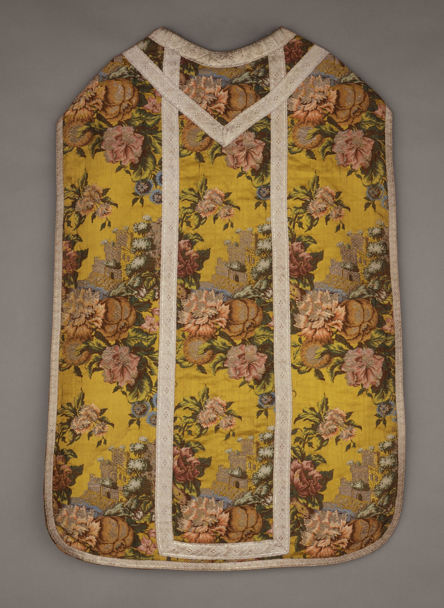 Eighteenth-century chasuble with floral embroidery. Image via WikiCommons. 