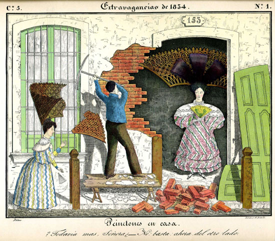  César Hipólito Bacle colored lithograph: “ Peinetones  at home.”  National Library of Argentina, Buenos Aires. 