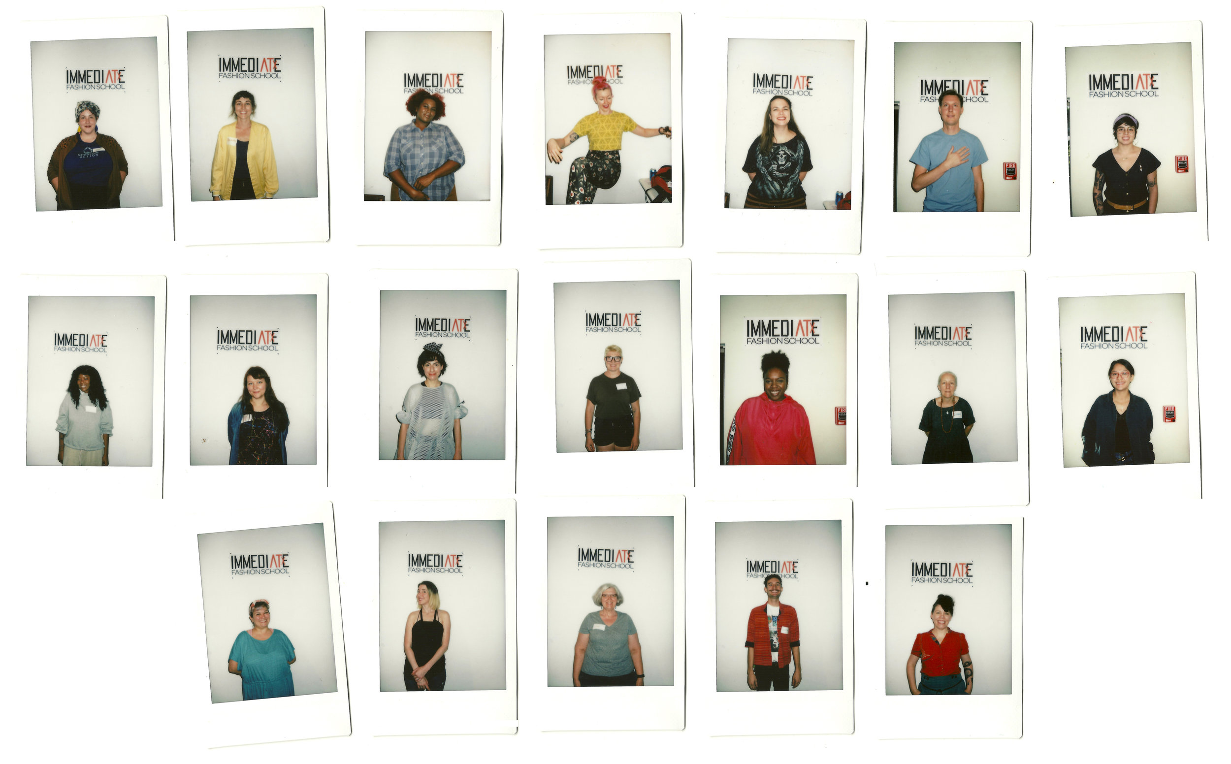  Polaroid photo IDs of the first members of IMMEDIATE Fashion School, October 2017.  Photos: Tina Sparkles 