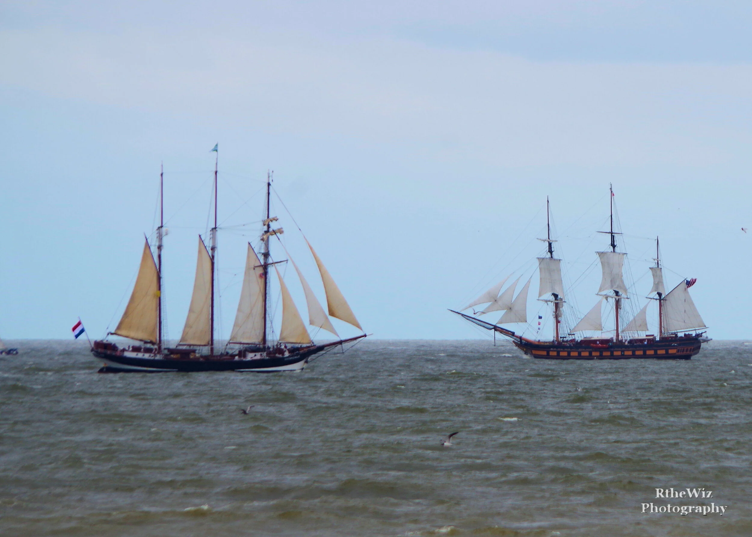 Tall Ships off Galveston beach.