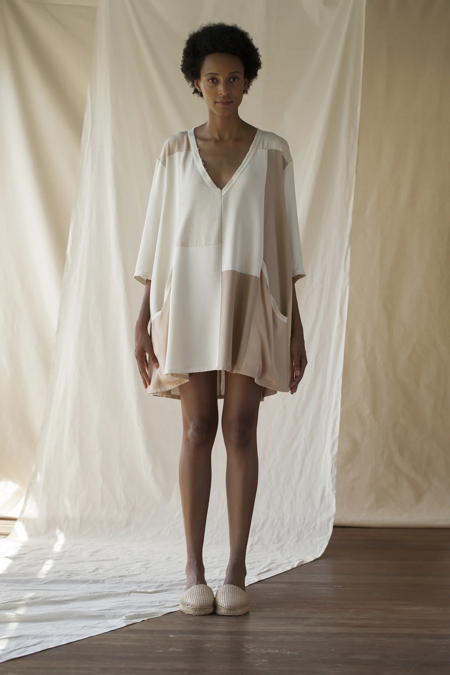 Patchwork Deep V Smock