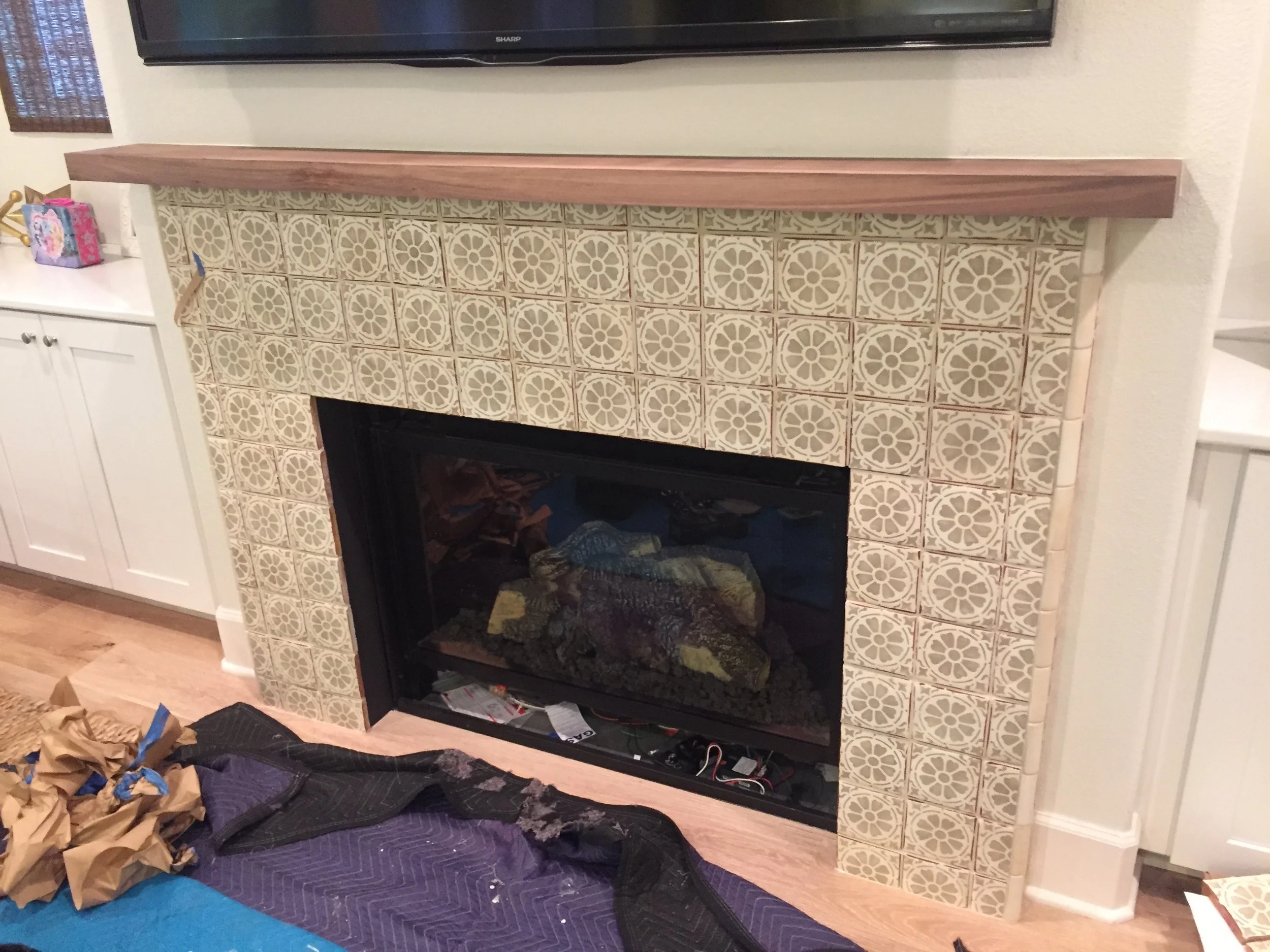 walnut wood mentho install above chinmey