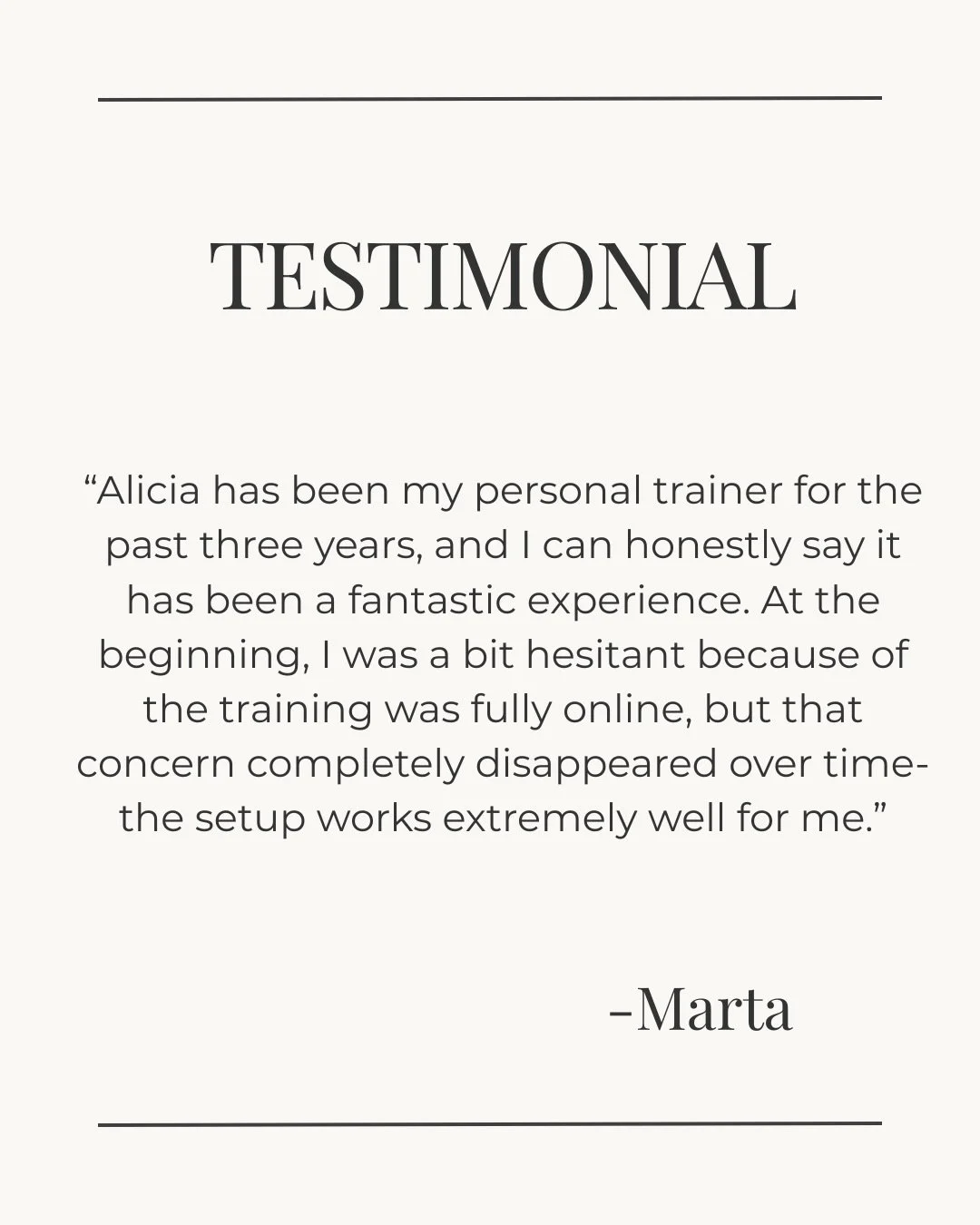 Marta and I worked together (and still going strong!) for three years.

She recently shared that the experience was fantastic, but her initial hesitancy about online training was a concern.

That hesitation is common.
A lot of people worry about comm