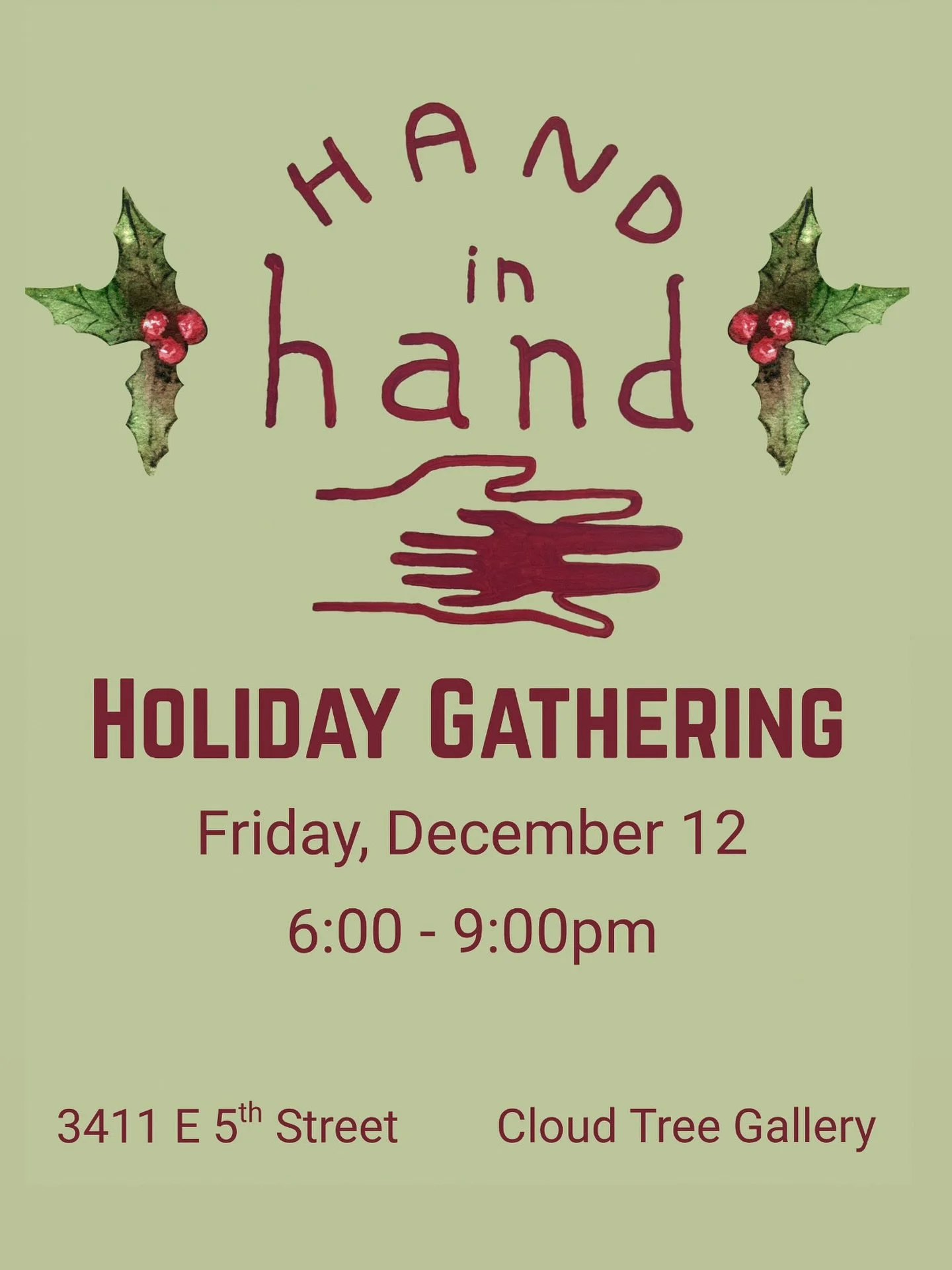 If you missed us during the @austinstudiotour, join us ~next Friday~ to celebrate the holidays and our current show, &lsquo;Hand in Hand.&rsquo; - with new pieces added.

Party starts at 6:00! Bring blankets and warm clothes. Fire and drinks out fron