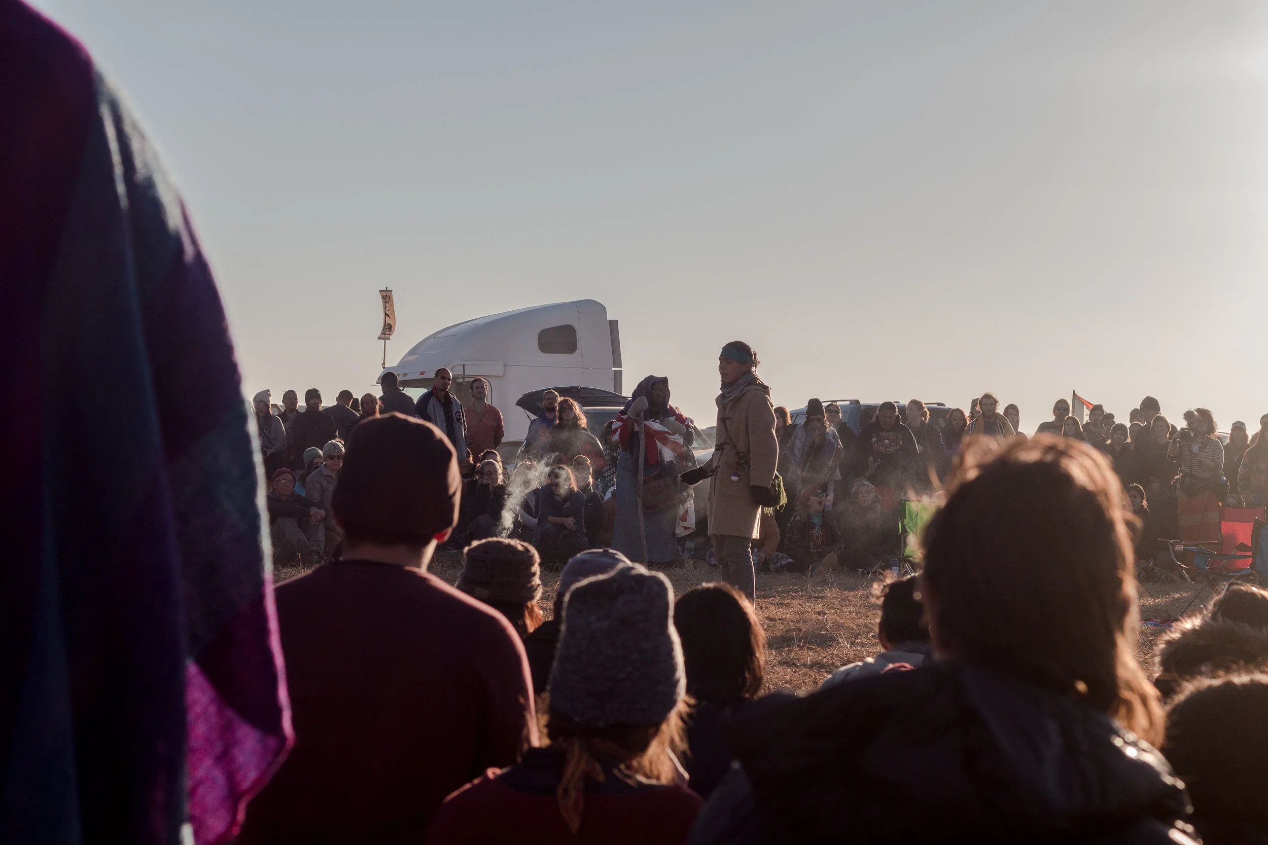 circle of prayer: faiths of al types gathered as one to pray for the police, DAPL, and all who were there on both sides