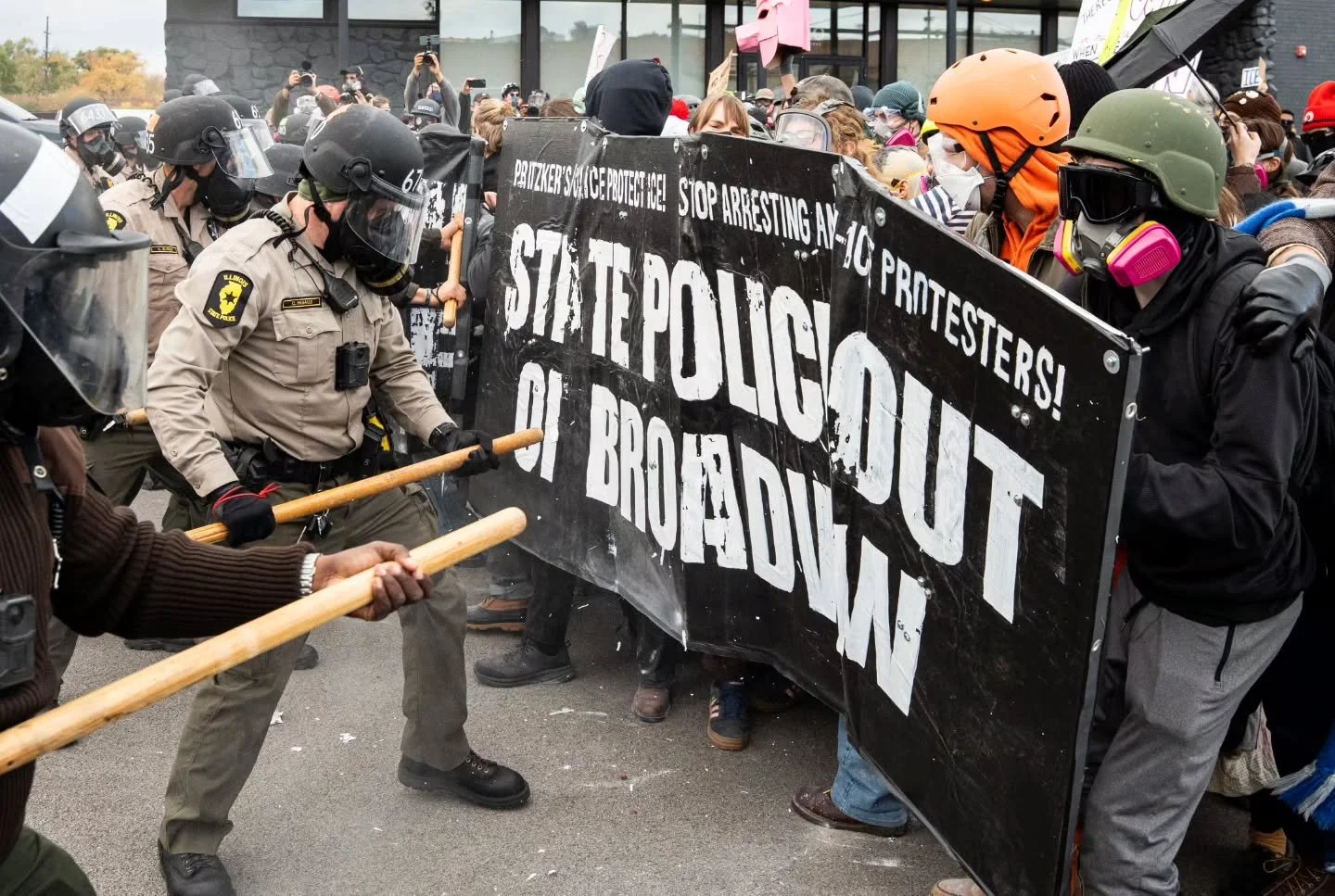 Part one of a three to four part photo series from November 1st outside the Broadview ICE facility during a Halloween costume protest.

The day began with people doing the &ldquo;Jericho walk&rdquo; at the crosswalk, exercising their right to occupy 
