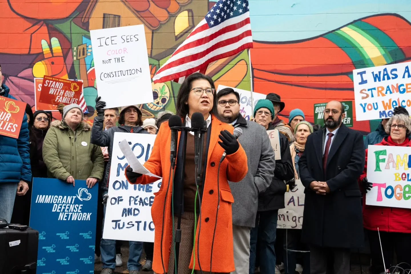 Today, November 19th, in St Paul, the @immigrantdefensenetwork held a vigil at Bro-Tex LLC, where a violent federal operation took place yesterday. During that operation, immigrants were abducted while federal agents used pepper spray and pepper ball