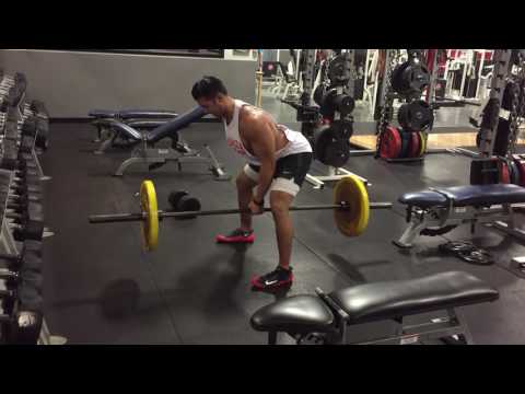 Wide Stance Single Arm Bent Over Barbell Row