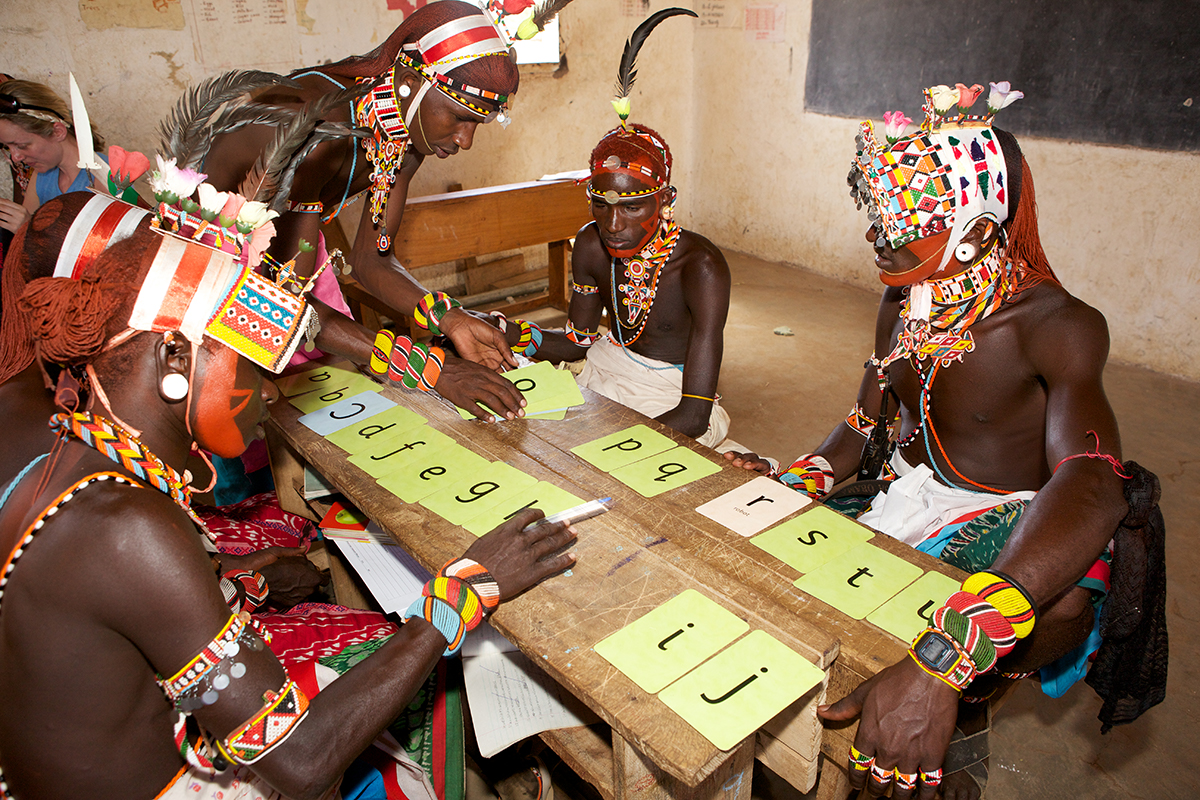 Samburu warriors participating in an Ewaso Lions literacy program 