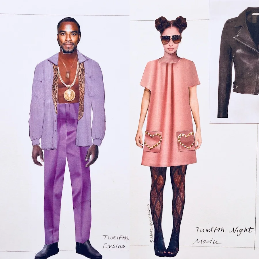  Collaged costume sketches 