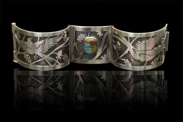 Sterling silver split pin catch cuff with vista jasper