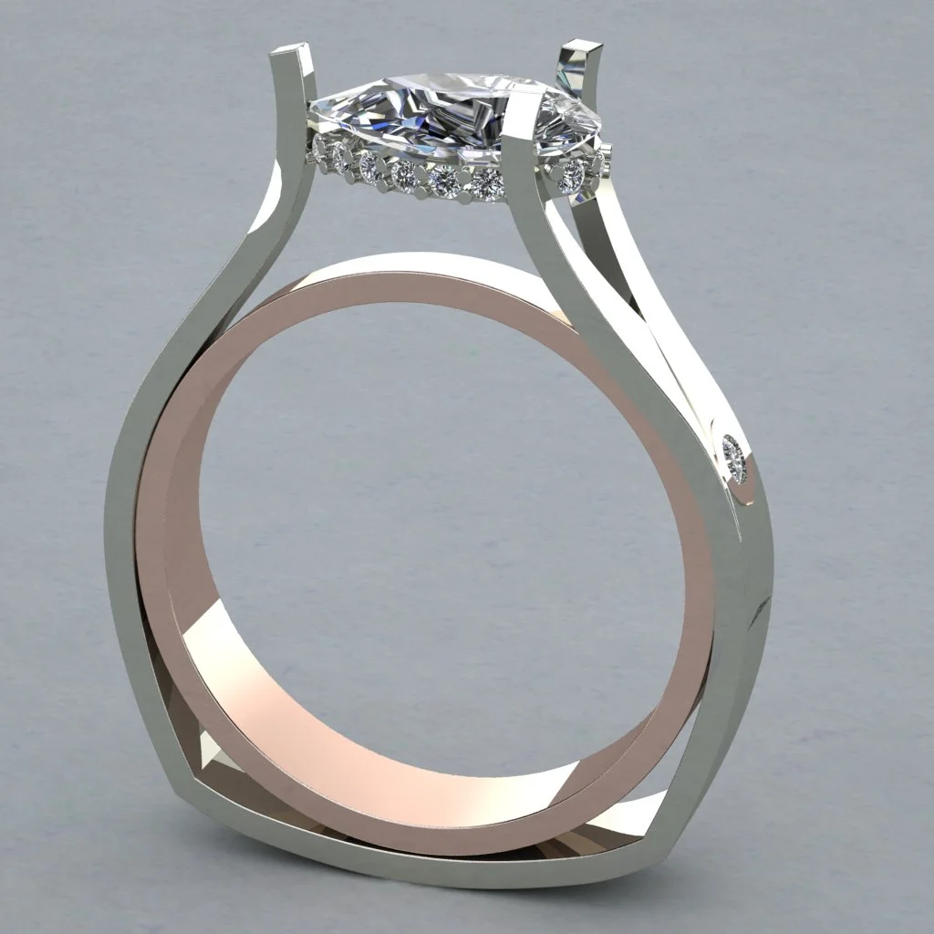 Render: 18k red/white 3/4ct PS center engagement