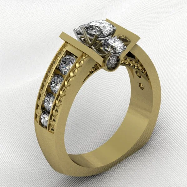 Render: 14k three stone diamond remount