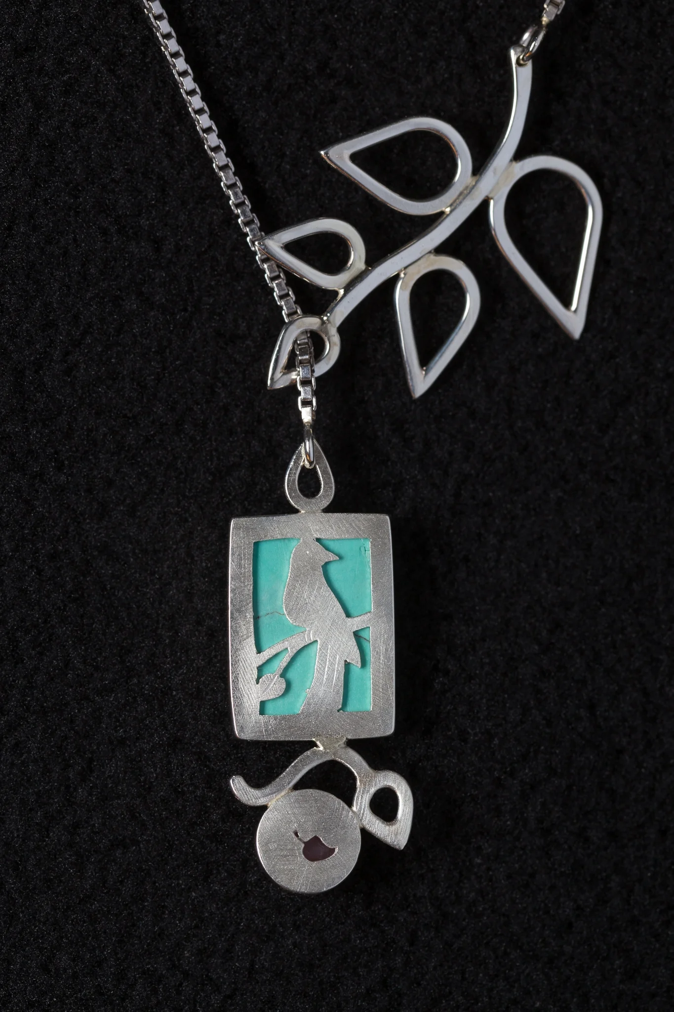 Sterling silver turquoise and rhodochrosite lariat neck