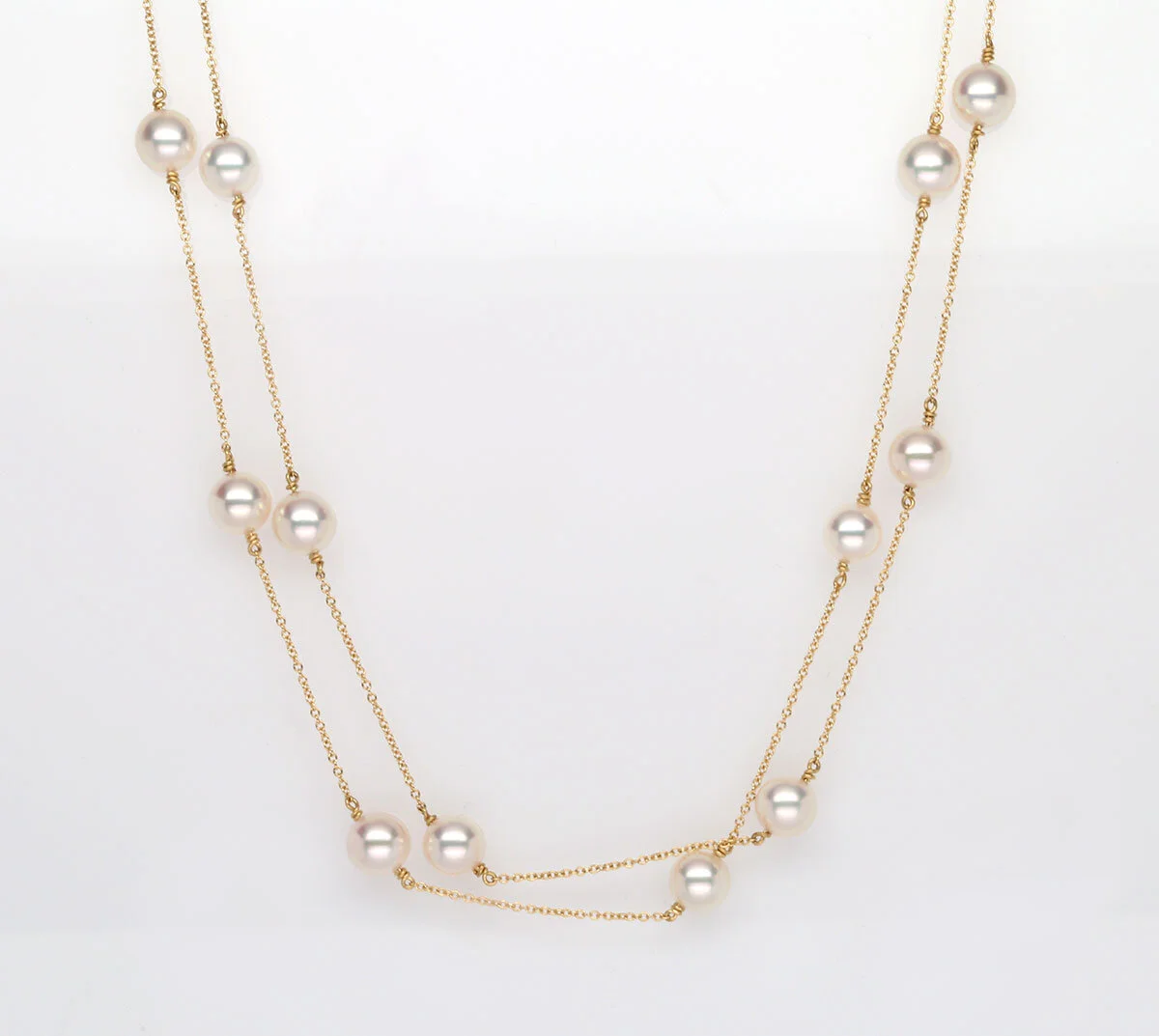 Remount: 18k hand fabricated Mikimoto 8mm AAA pearl tin cup 38" strand