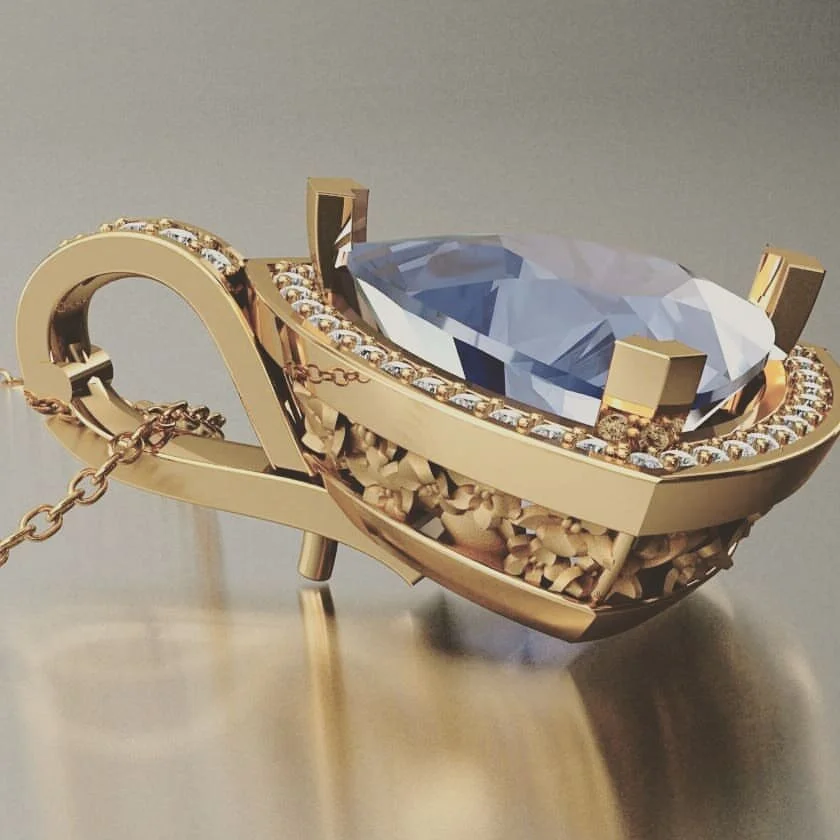 Render: 18k trillion tanzanite and diamond pearl enhancer