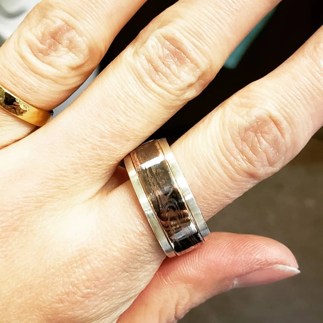 Sterling silver and mokume gane hand fabricated gent's band