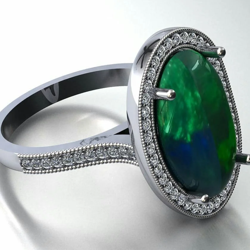 Render: platinum lightening ridge opal and diamond mounting