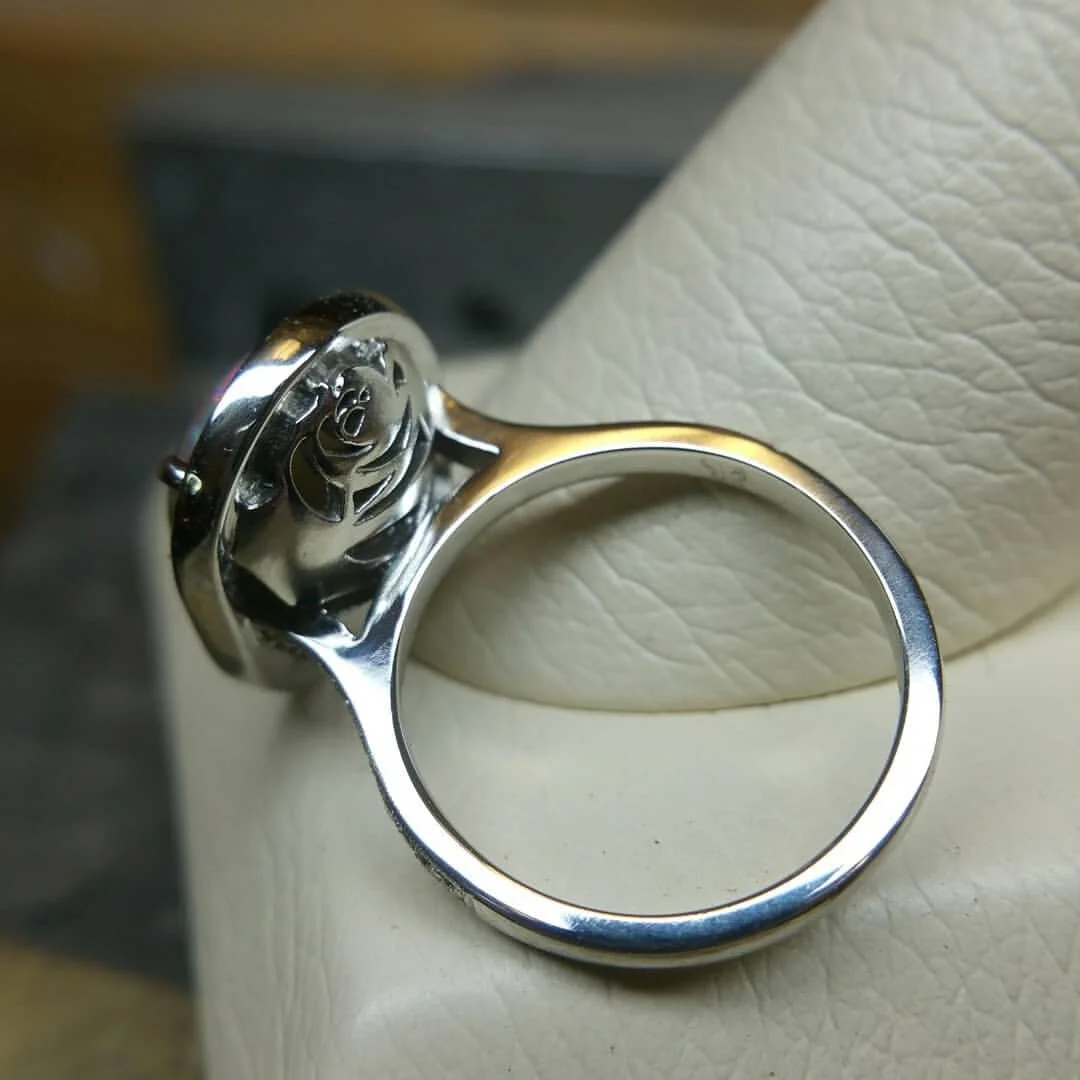 Platinum lightening ridge opal and diamond cocktail ring