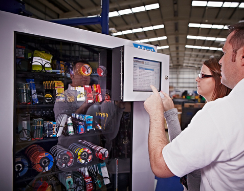 Vending machines dispense tooling and supplies directly at Points of Use throughout the manufacturing line. Reporting is instantly available online for real-time analysis and spend reduction.