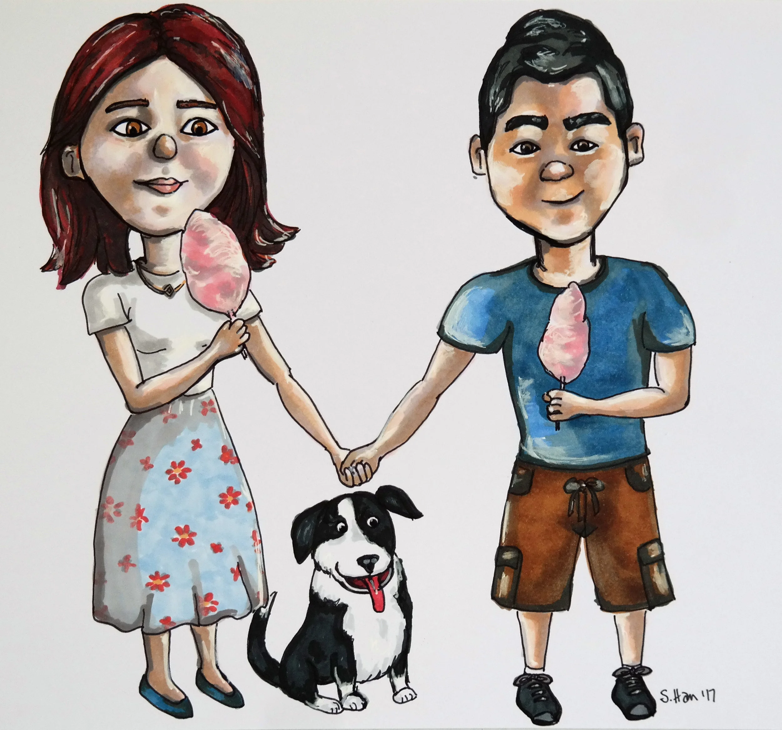 My husband, our dog and me in the style of Pixar's Up.