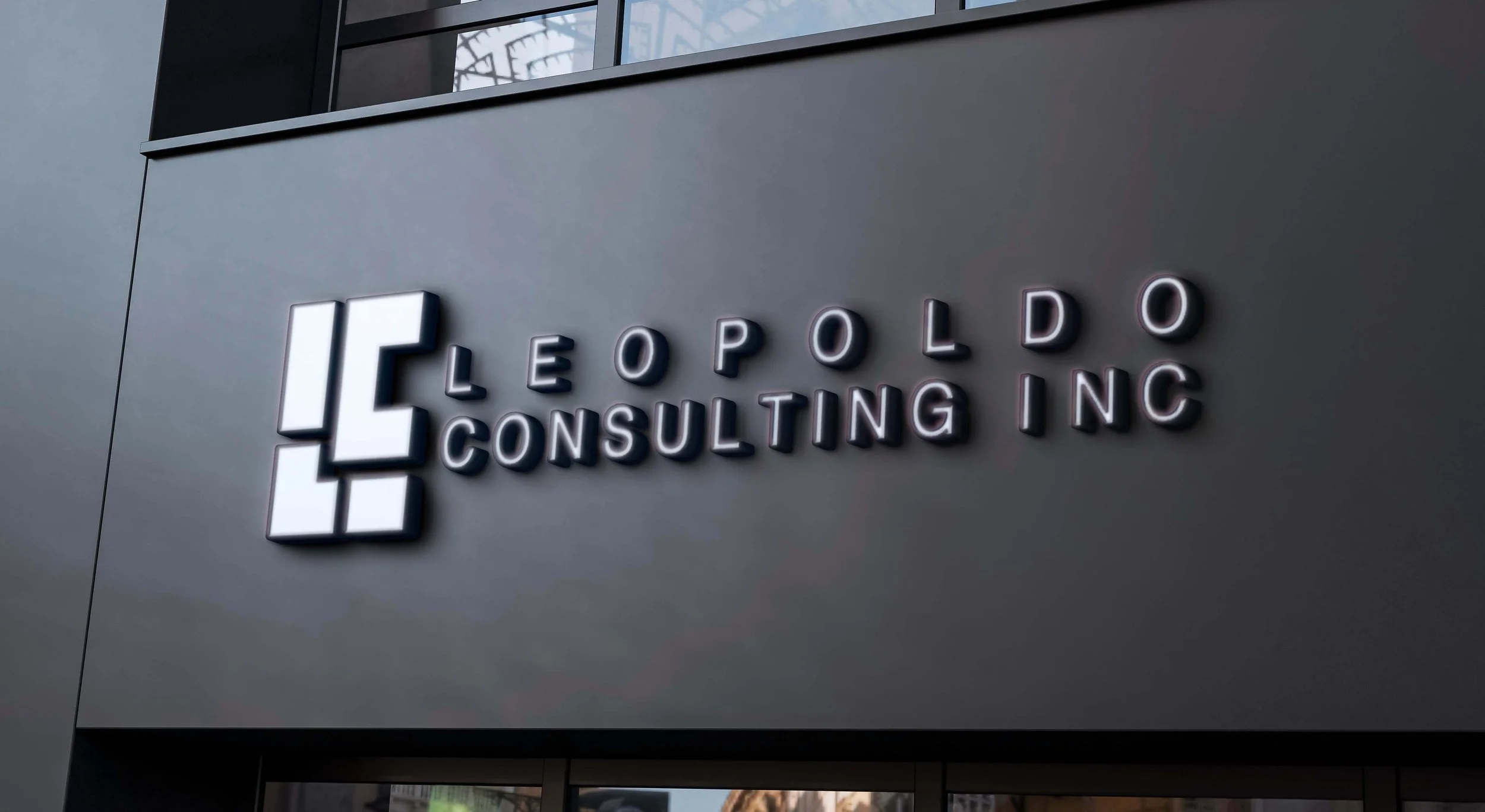 Leopoldo Consulting Logo on Building