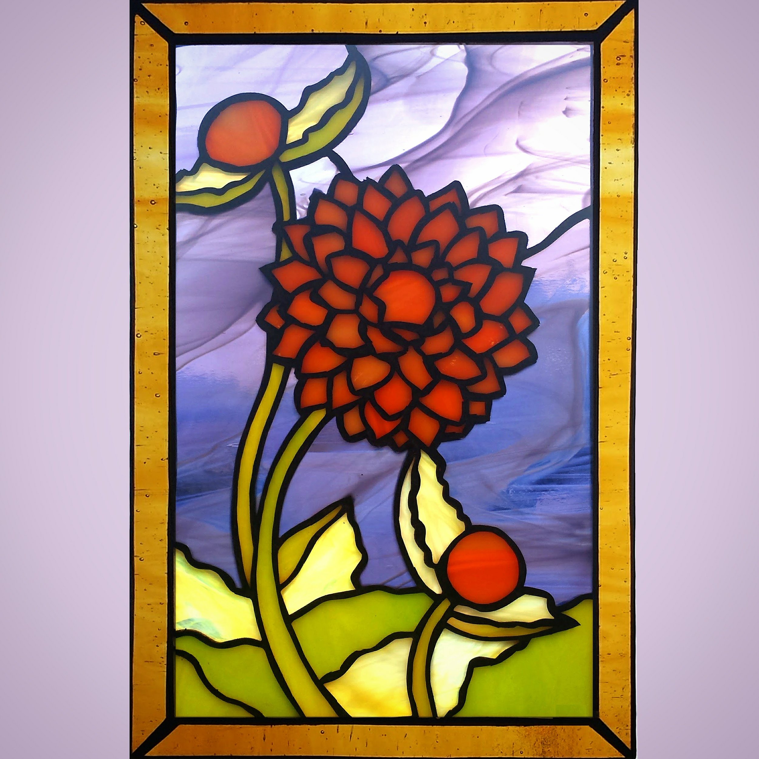 Peach Dahlia ~ Stained Glass by Colleen Clifford ~ serving Humboldt County and beyond