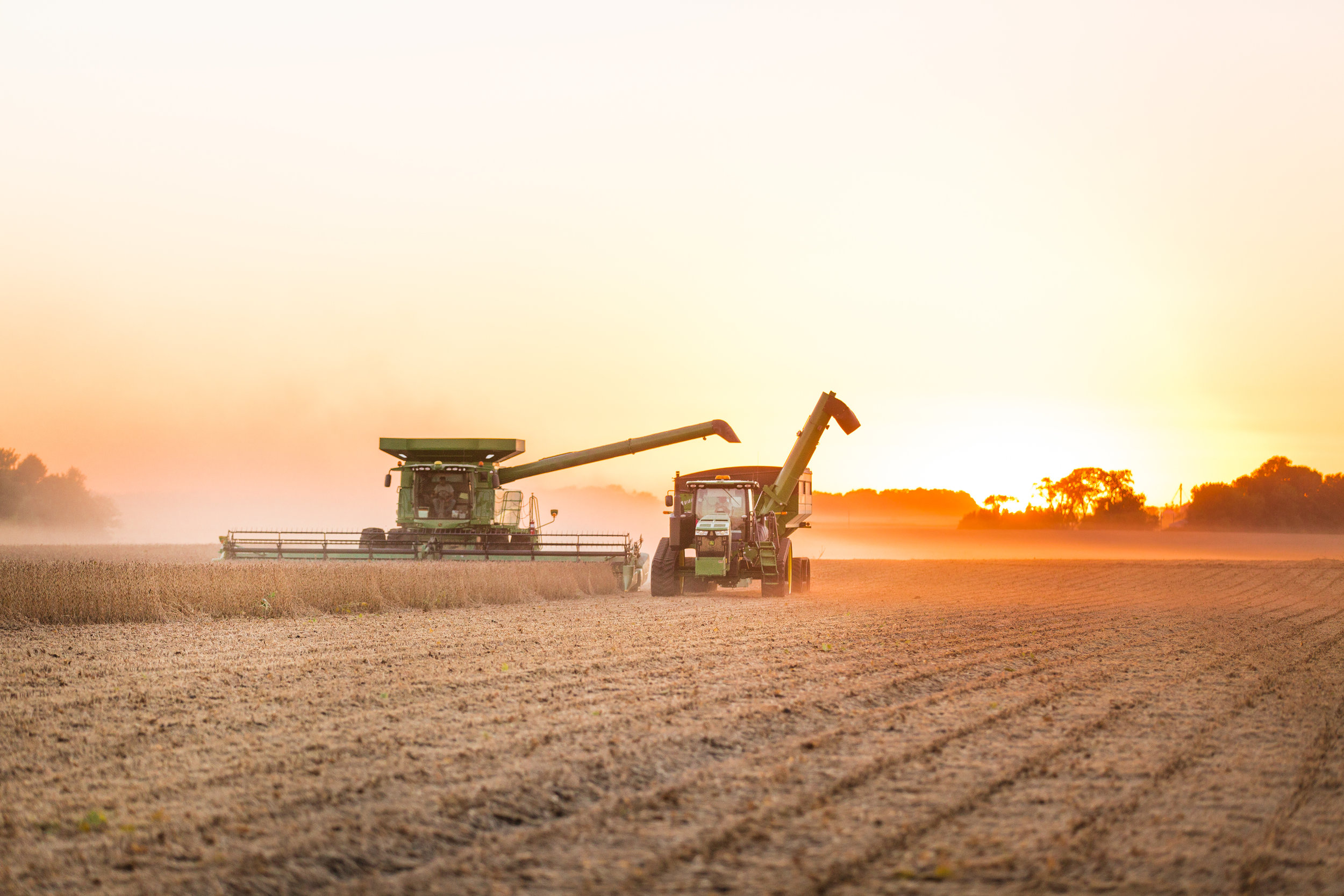 fall | harvest | sunset | john deere | combine | farming | midwest | dusk | bean harvest | stephanie lynn photography