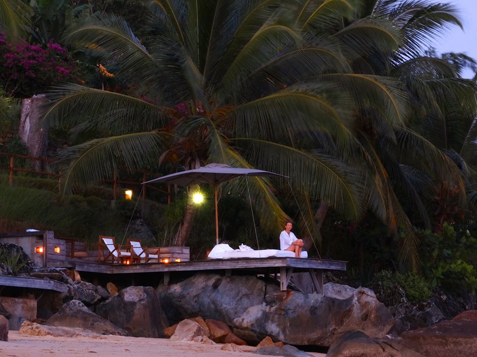 Romantic deck as seen from the beach at Tsara Komba Lodge