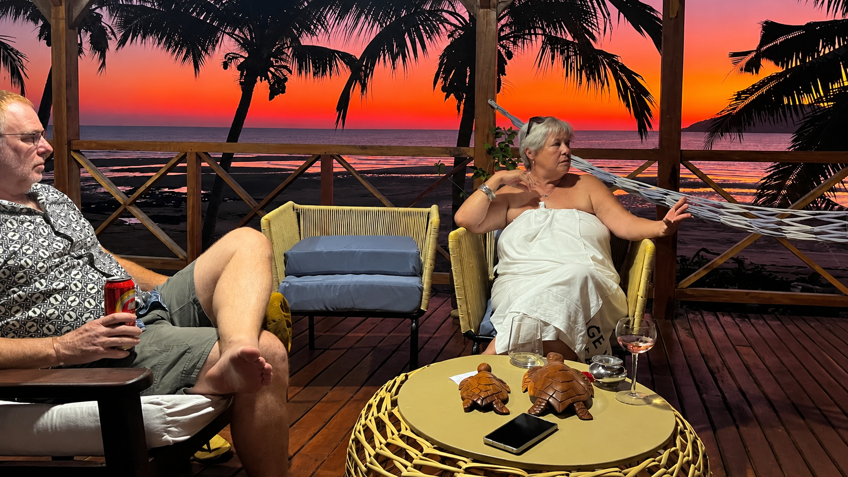 Sunset drinks on the deck during my July '26 visit to Villa Sandra