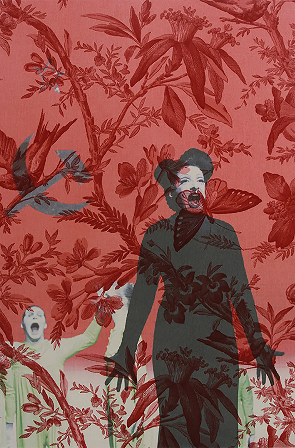 Marina Abramovic scream Manchester (on red butterfly toile) 2015