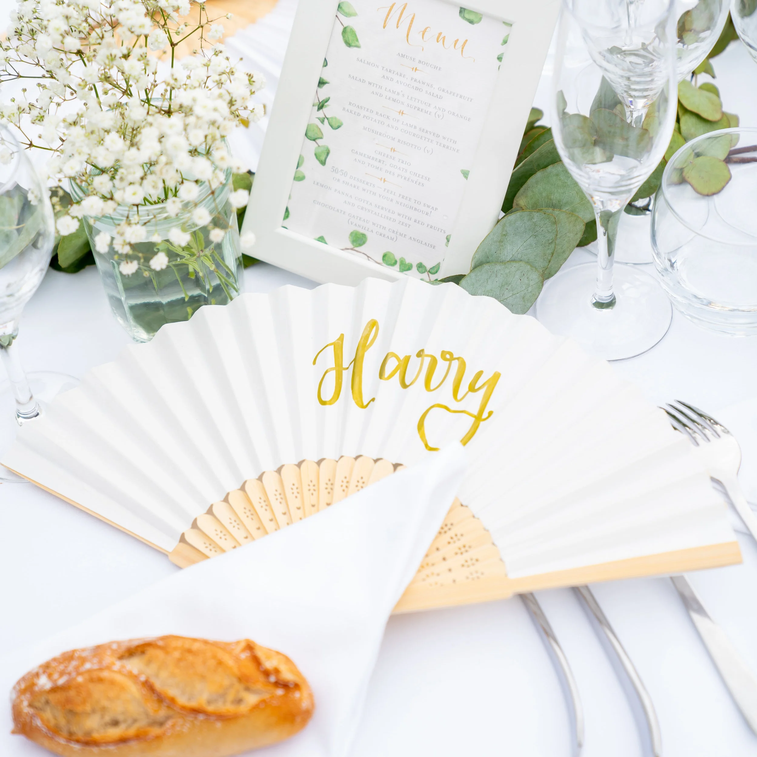 …fans for the ladies, creating plenty of photo opportunities for the guests while keeping them cool during dinner in the chateau courtyard.