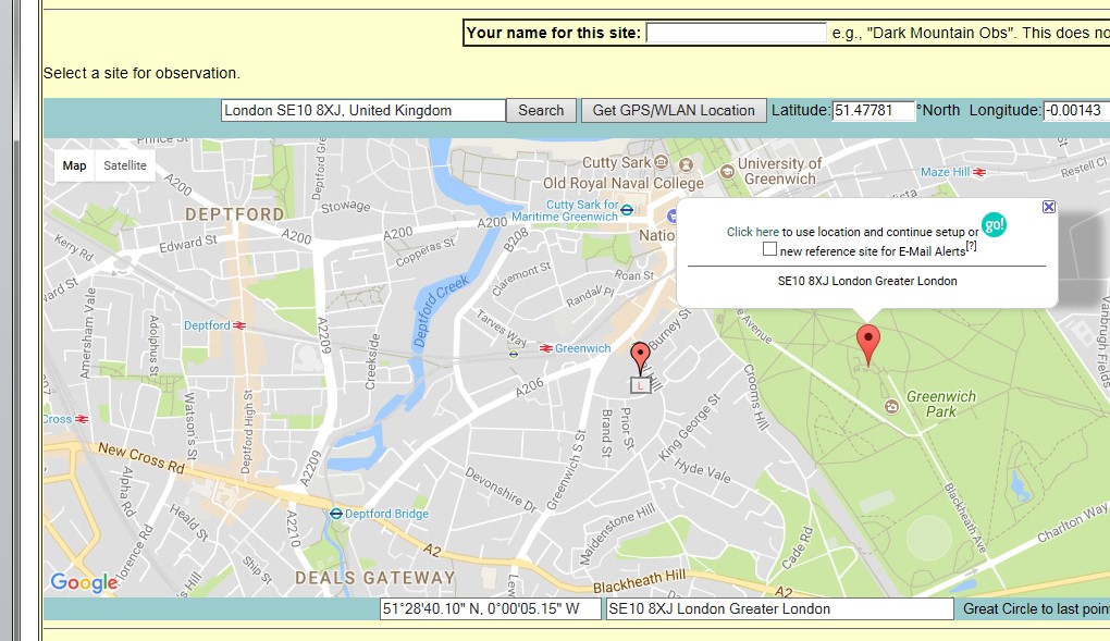 Setting your location in Calsky